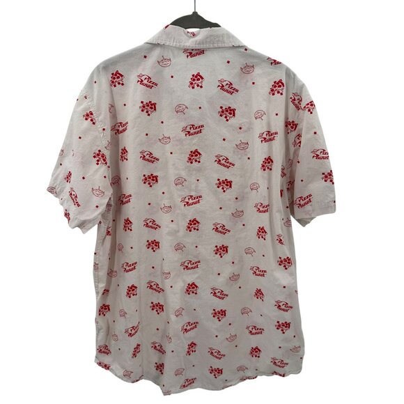 Disney Pixar Toy Story Pizza Planet Button-Up Shirt Mens L Red/White - Picture 3 of 7